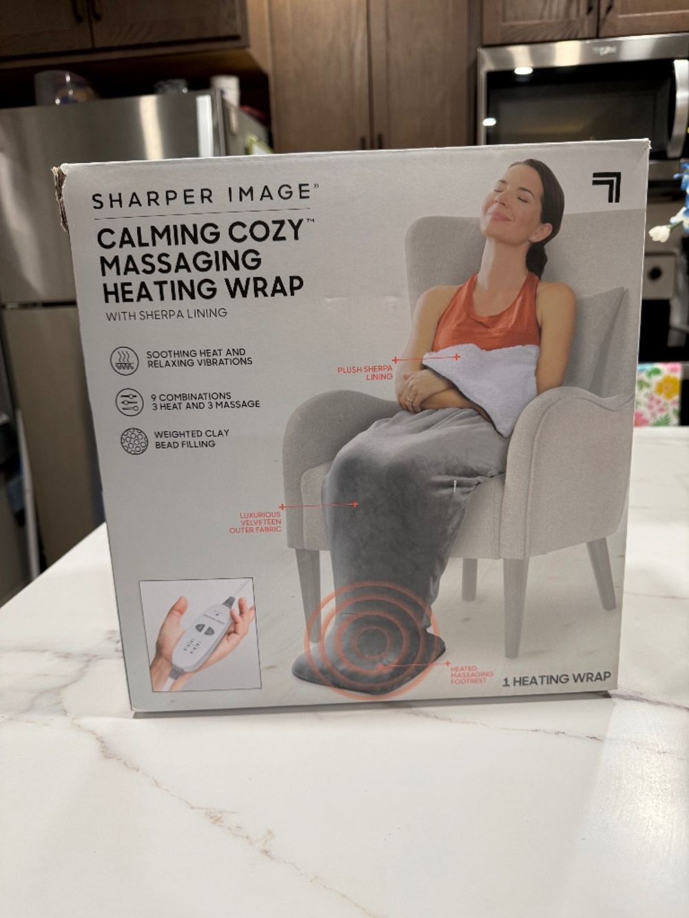 Sharper Image Calming Cozy Massaging Heating Wrap with Sherpa Lining!